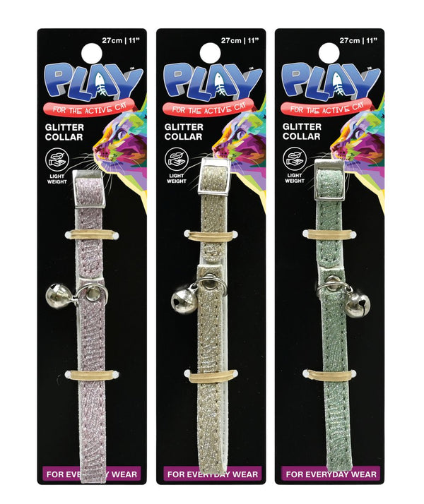 Cat Collar with Bell Glitter 27cm 3 Assorted Colours